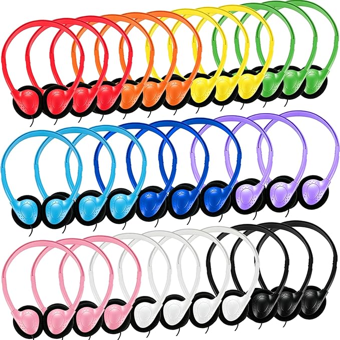 30 Pack Kids Headphones Bulk for School Classroom, Wired Headphone for Kids Students Child Toddler Teens Boy Girl, Wholesale Multi Color 3.5mm Headphones for Library Airplane