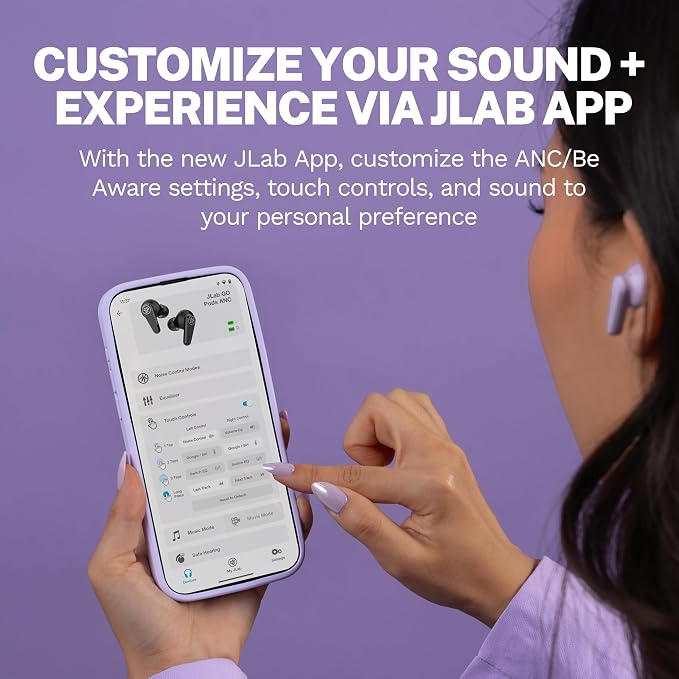 JLab, Go Pods ANC, True Wireless Earbuds, Active Noise Cancelling Bluetooth Earbuds, Lilac