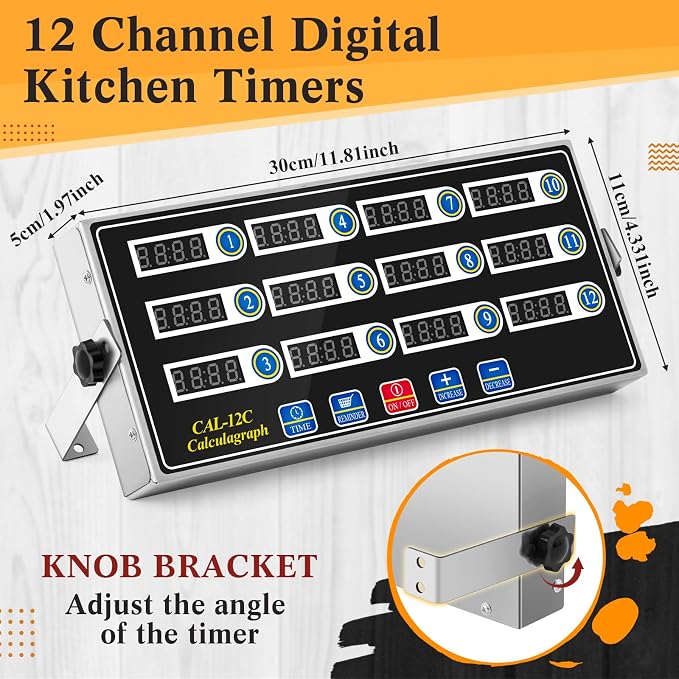 Relaxweex 1 Pack Digital Kitchen Timer, Commercial Cooking Timer with Loud Alarm, Large LCD Display, for Restaurants, Baking, Labs, Multiple Independent Countdown Timers (12 Channel)