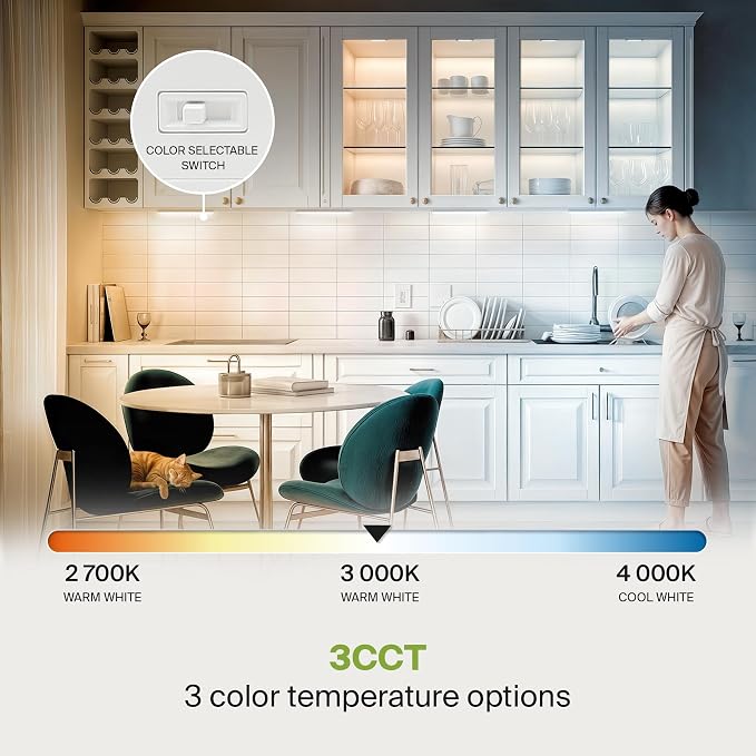 ASD LED Under Cabinet Lighting Plug in or Hardwired 12 Inch, Dimmable Under Cabinet Lights with High/Low/Off Switch, 3CCT 2700K-4000K, Linkable Under Counter Lights for Kitchen, ETL Listed, White