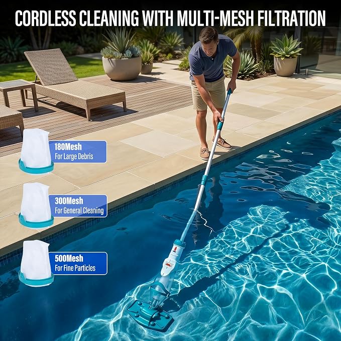 Starrybot 2026 Upgraded Cordless Pool Vacuum for Above Ground Pools, Dual Modes High-Flow/Strong-Suction, 19 GPM, 90 Mins Runtime, Handheld Pool Cleaner with Telescopic Pole, 3 Filter Bags