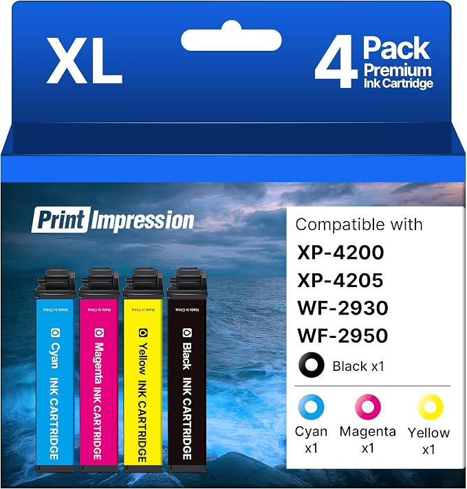 Remanufactured Ink Cartridge Replacement for Epson 232XL Ink Cartridges Combo Pack for 232XL Ink Cartridges to Work with Workforce WF-2930 WF-2950 XP-4200 XP-4205 Printer (4 Pack-BCMY)