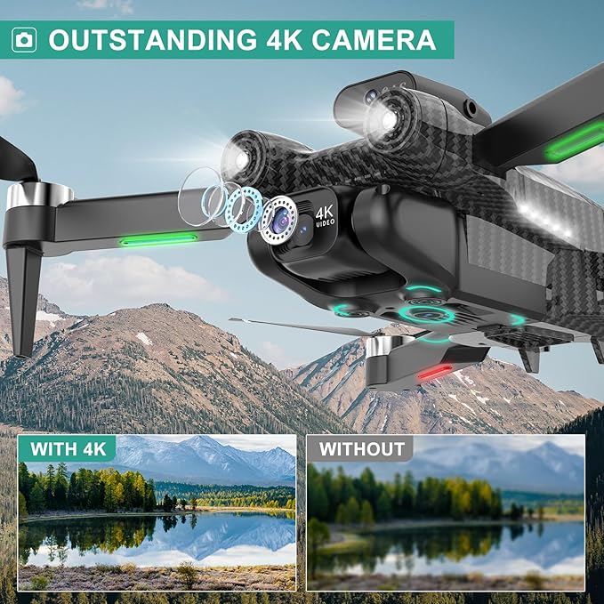 MSMV 4K Camera Drone for Adults Kids, Wireless RC Toys, Small Drone with Emergency Stop, One Button Return, Stable Altitude Hold, APP Control, 360° Flips, 2 Batteries & Carrying Case, Charcoal Black