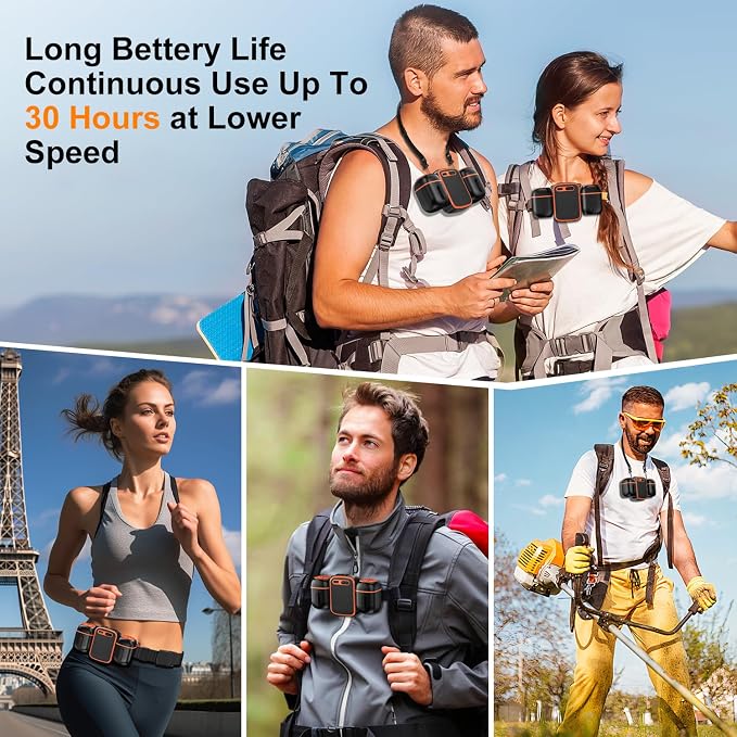 2026 Portable Waist Fan with Dual Small Fans for 10 times Strong Wind & Wide Cooling Area 10000mAh Battery Over 30H Working Time Hands-Free Fan with Belt for Outdoor, Sports (Black)