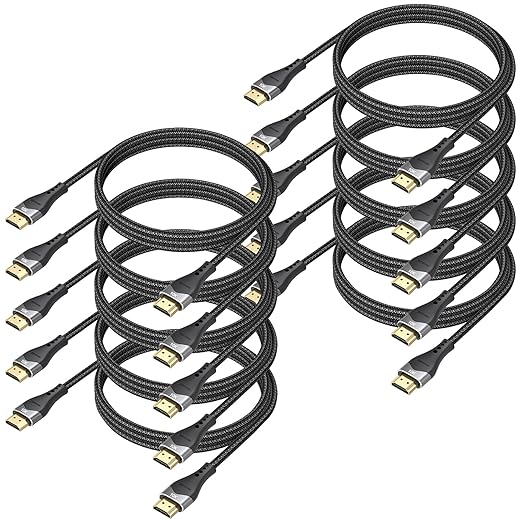 HDMI Cable 4FT 10-Pack 10K 8K 4K, HDMI 2.1 Cable 48Gbps Ultra High Speed HDMI Braided Cord 8K@60Hz, 4K@120Hz, eARC, HDR10+, HDCP2.3 for Laptop, Monitor, HDTV, Projector, PS5/PS4, Xbox