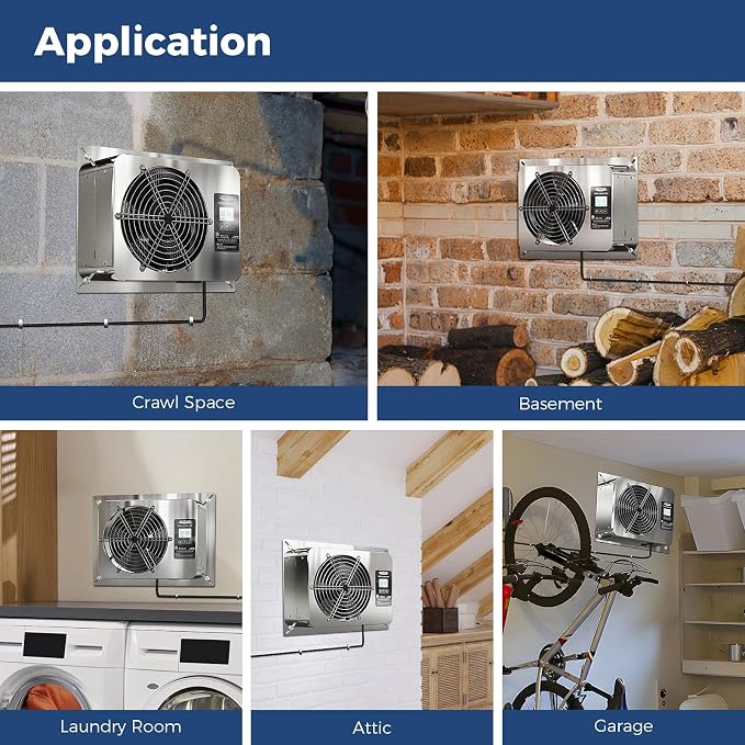 ALORAIR 570 CFM Crawlspace Ventilator Fan with Humidistat, Stainless Steel Exhaust Vent Fans with Digital Display, Timing Cycle, Freeze Protection Thermostat, for Basement, Garage, Attic, Grow Tent