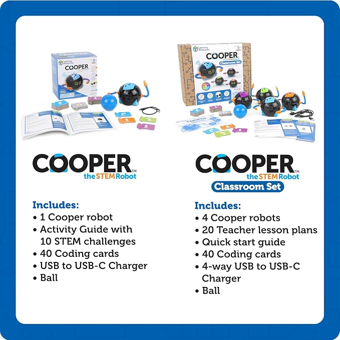 Learning Resources Cooper the STEM Robot, Coding Toy for Kids, Interactive STEM Robot for Classroom, Rechargeable Programming Toy, Ages 5+