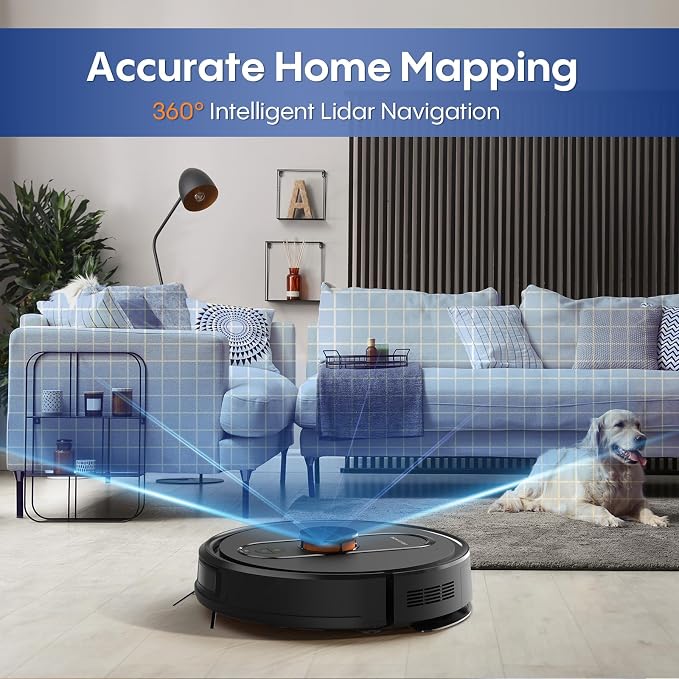 Robot Vacuum and Mop Combo, 6000Pa Strong Suction, LiDAR Navigation, Self-Emptying Dock,90-Day Hands-Free,Smart Mapping,WiFi/App/Alexa,Robotic Vacuum for Pet Hair, Dust, Hard Floors and Carpets