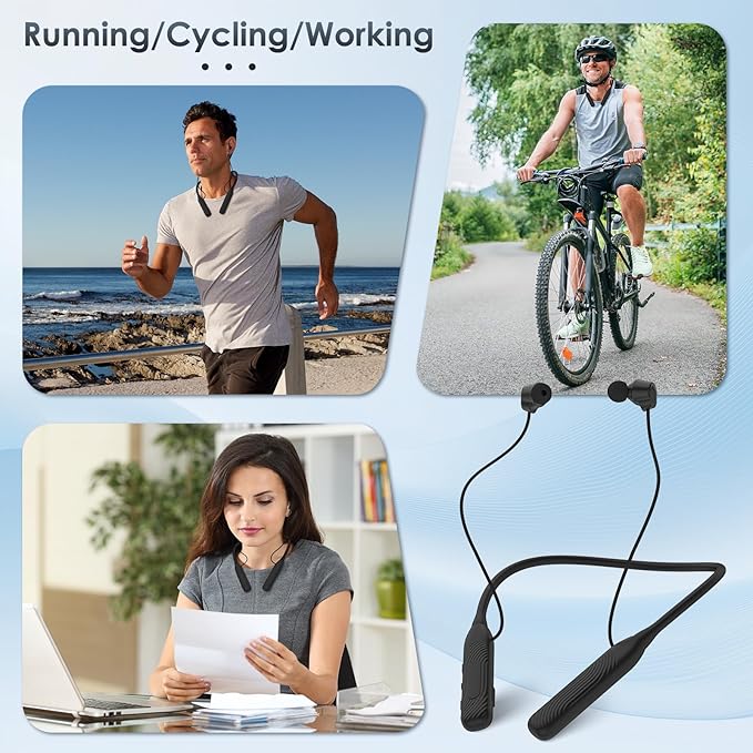 （1-Year Quality Support)Around the Neckband Bluetooth Headphones, 1000H Extra Long Battery Life with Magnetic Earphones,Wireless Earbuds with Mic,Waterproof In-Ear Headset for Sports/Gym (Black)