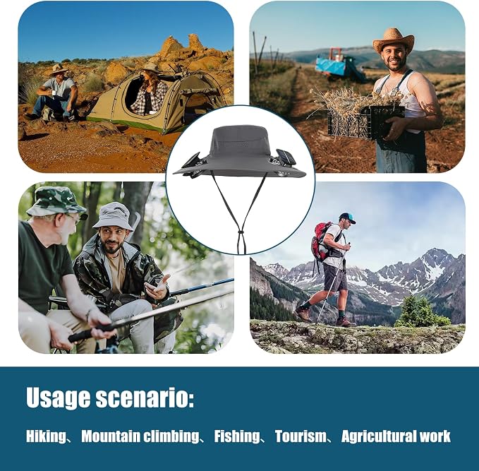 Waterproof Solar Fan Hat, Fishing Hat with Fan for Men, 3-Speed Setting,Waterproof Outdoor Fishing Hat