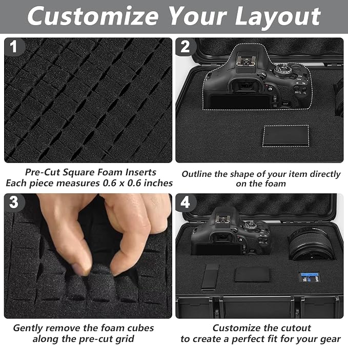ICIMBI 11 Inch Foam Case with Customizable Foam for Test Instruments, Camera Accessories, Equipment, Electronics, and Tools & More – 11.4 x 9.8 x 5.7 Inches