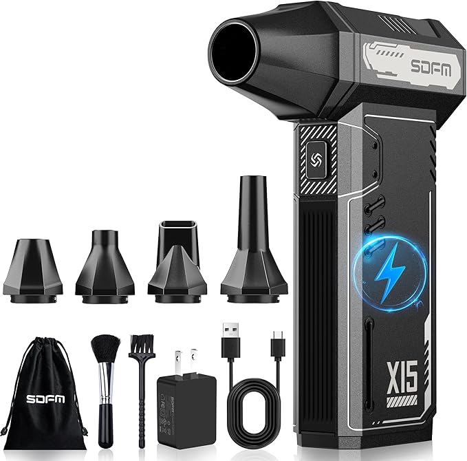 SDFM Compressed Air Duster - 180,000 RPM Electric Air Duster - with Brushless Motor, 3-Gear Adjustable Air Duster - for Keyboard, PC, Car, Air Bed, and Home Cleaning (X15)
