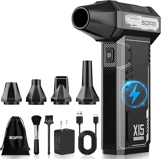SDFM Compressed Air Duster - 180,000 RPM Electric Air Duster - with Brushless Motor, 3-Gear Adjustable Air Duster - for Keyboard, PC, Car, Air Bed, and Home Cleaning (X15)