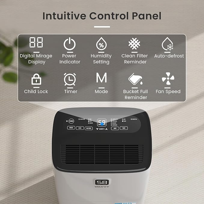 Yaufey 6000 Sq. Ft. Energy Star Certified Dehumidifier, Max 120 Pints Dehumidifier for Basement with Drain Hose, Smart Compressor with Intelligent Humidity Control, Dehumidifiers for Home Bedroom