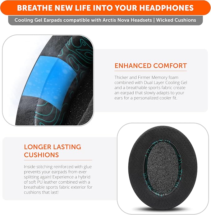 WC Freeze for Arctis Nova - Hybrid Fabric Cooling Gel Replacement Earpads for Arctis Nova Pro Wired, Nova 7, 5, 4, 3, 1 - Made by Wicked Cushions (Does Not Fit Nova Pro Wireless) | Midnight FrankP