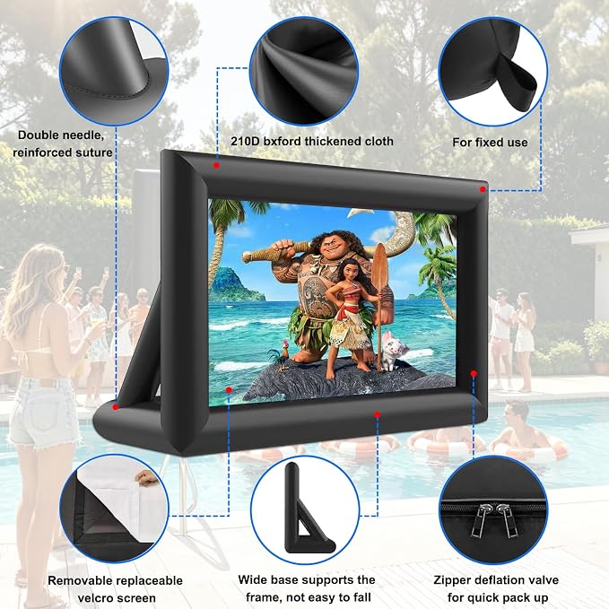 GYUEM 13 Feet Indoor and Outdoor Inflatable Blow up Mega Movie Projector Screen with Carry Bag for Front and Rear Projection