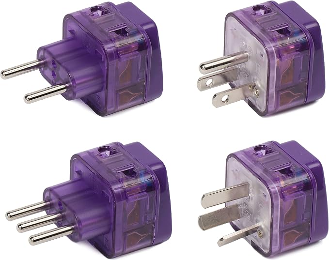 NEW! 4 Pieces AMERICA TRAVEL ADAPTER Pack for SOUTH and N. AMERICA; ARGENTINA CHILE PERU BOLIVIA URUGUAY COSTA RICA COLOMBIA USA MEXICO CANADA / WITH DUAL PLUG-IN PORTS AND BUILT-IN SURGE PROTECTORS