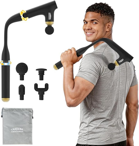 3-in-1 Muscle Massager Gun Deep Tissue with Long Handle, Back Massager for Pain Relief, Handheld Percussion Massager for Shoulder, Arm, Thigh, Waist, Neck