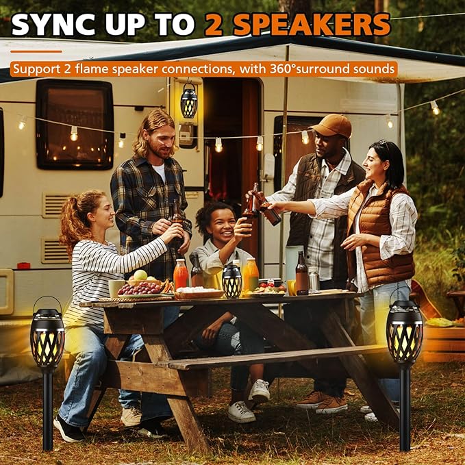 Gifts for Men Him Husband Boyfriend, Outdoor Bluetooth Speaker with Realistic Torch Flame Lights, Cool Portable Wireless Design for Patio Garden Camping Birthday Gifts (1 Pack)