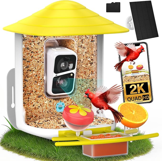 birdsnap® TUC Bird Feeder with Camera 2K HD Live with 32GB Card Auto Detect & Notify AI Identify Camera Birds Feeders Solar Powered Wireless Outdoors Backyard Gift for Mom Dad Birds Lover, 2.4G WiFi