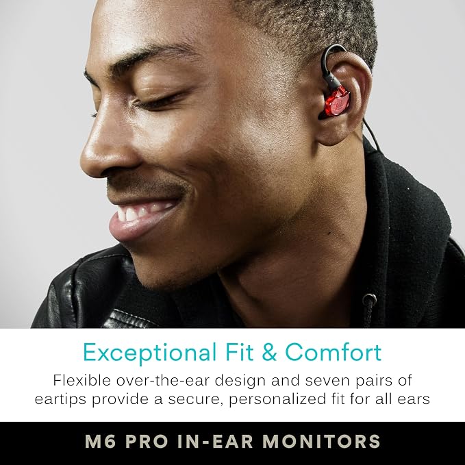 MEE audio M6 PRO Musicians' in-Ear Monitors Wired + Wireless Combo Pack: Includes IEMs, 2 Audio Cables and BT3 Hi-Res Bluetooth Audio Adapter w/aptX, LDAC, Auracast Support, & Built-in Headset (Red)