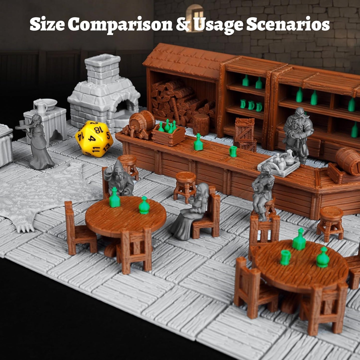 74 Pcs Tavern Bar Furniture RPG Terrain Set – Detailed DND Accessories for Tabletop Role-Playing – Miniature Props for Dungeons and Dragons, TTRPG Maps, and Wargame Campaigns – AF634A