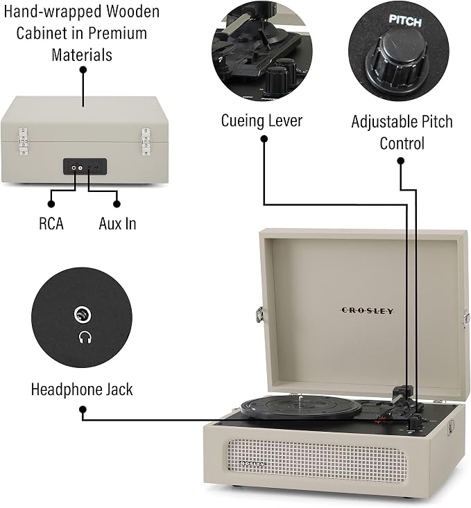 Crosley CR8017B-DU Voyager Vintage Portable Vinyl Record Player Turntable with Bluetooth in/Out and Built-in Speakers, Dune