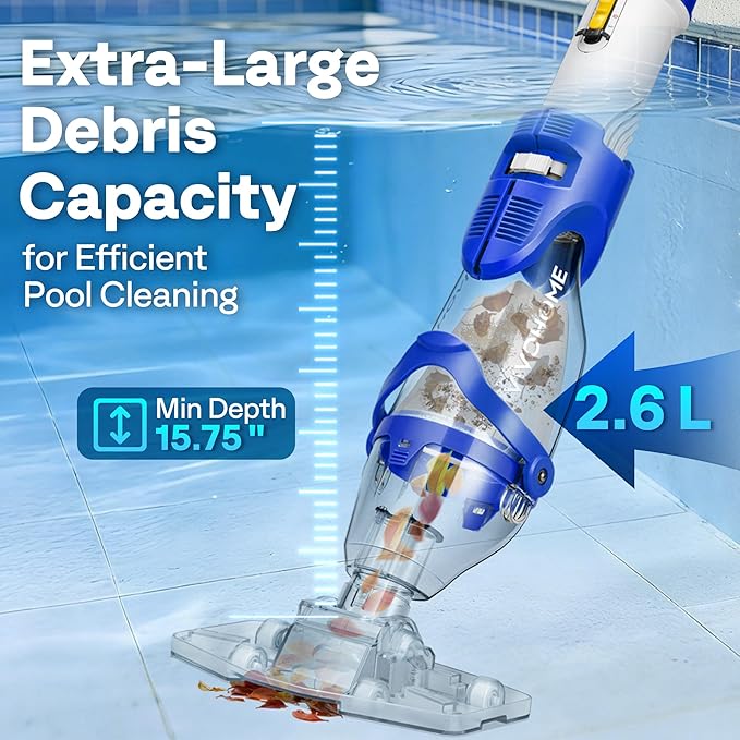 VIVOHOME 19.5GPM Handheld Pool Vacuum 75min Runtime 2.6L Filter | Powerful 40W Motor Suction Cordless Cleaner, Adjustable 8.2FT Pole for Above Ground & In-Ground Pools