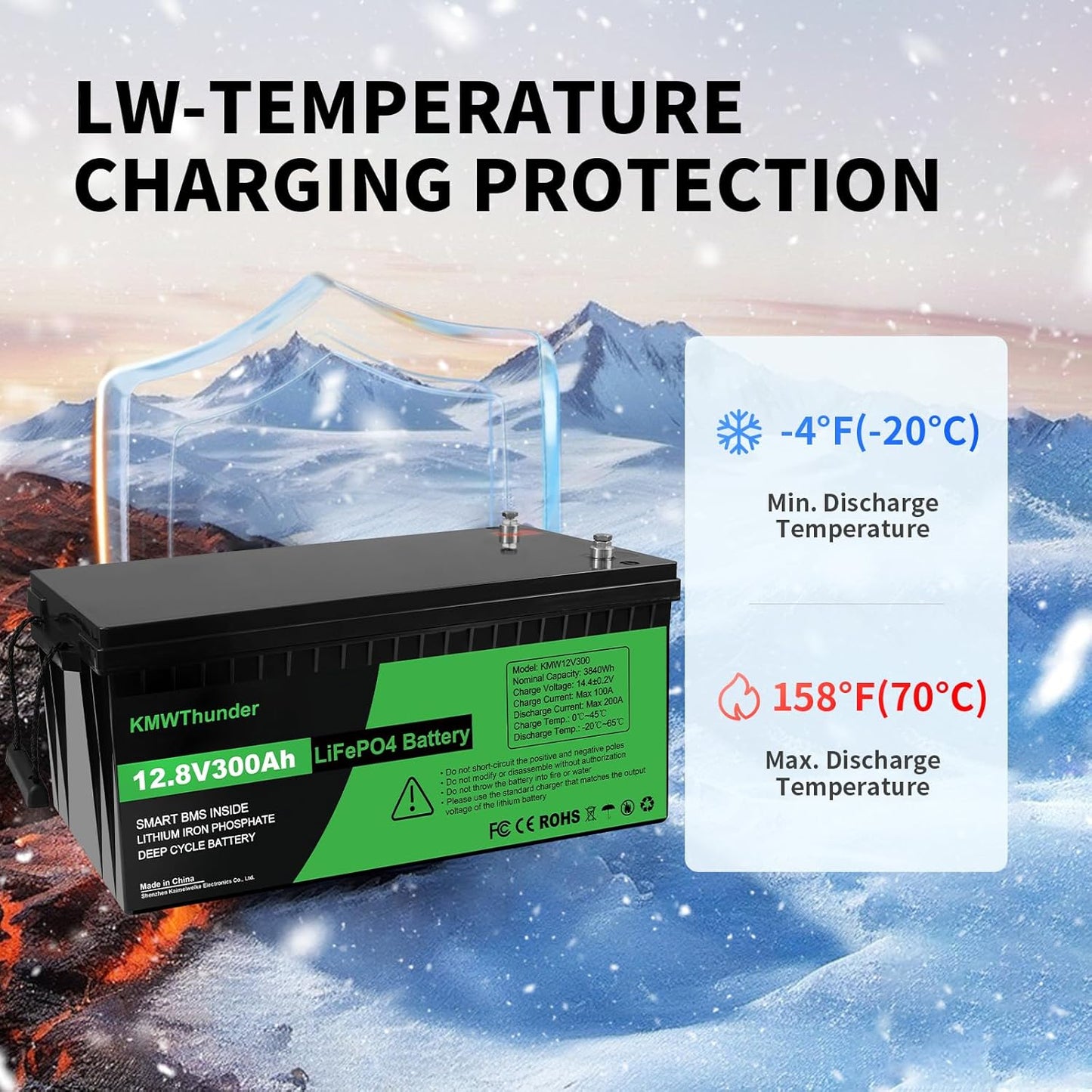 Lifepo4 Battery 300ah 12v 300ah Lifepo4 Battery Built-in BMS Protection Cycle Times Up T0 10000 10 Years Life Support 4 Series Connection Suitable for RV/Camper 2pack