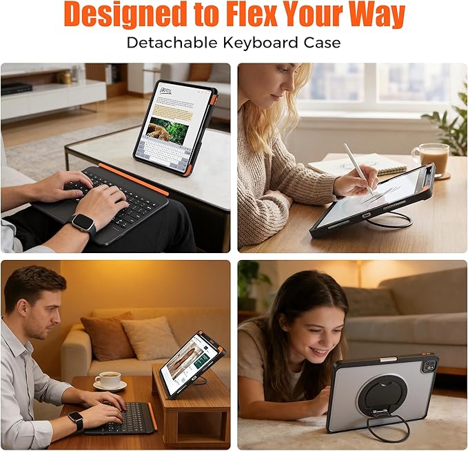 mobee Keyboard Case for iPad Pro 12.9" (3rd/4th/5th/6th Gen) & iPad Air 13 inch (M3/M2) - Magnetic Magnetic Detachable Backlit Keyboard with Trackpad, Pencil Holder & 360° Rotatable Kickstand