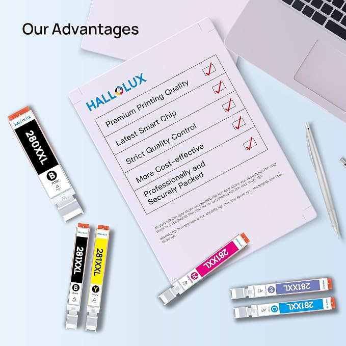 HALLOLUX Compatible Ink Cartridge Replacement for Canon PGI-280XXL CLI-281XXL PGI 280 XXL CLI 281 XXL to Compatible with TR8520 TS8322 TS9120 TS6220 TS9520 TS8220 TS9521C TS6120 TS8120 (6-Pack)