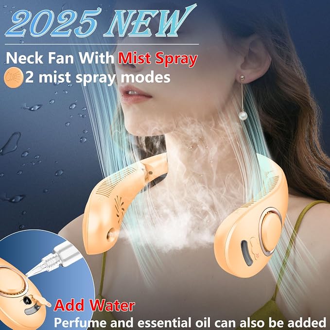 Portable Neck Fan-Misting Fan Portable Folding Cooling Fan for Your Neck,Mini Headphone Personal Neck Fan,Rechargeable Battery Operated Festival Gifts for Women Men Adults Kids Dad Mom