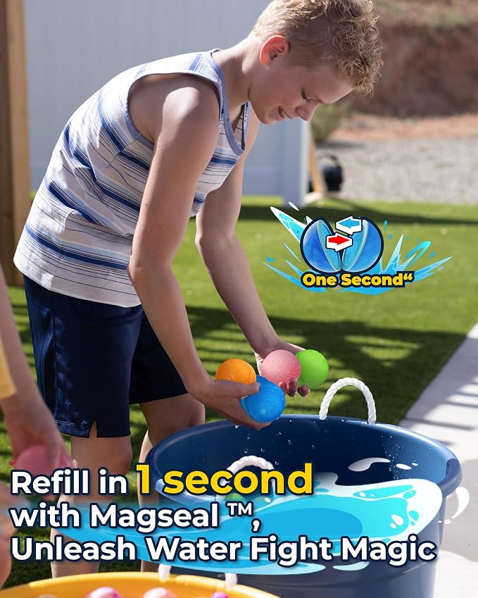SOPPYCID Magnetic Reusable Water Balloons for Kids, Refillable Water Balls Quick Fill for Pool, Outdoor Games for Beach, Summer Toys for Kids 4-10 (20Pack)