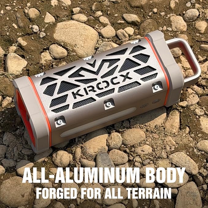 TRAVOR Magnetic Bluetooth Speaker, 45W Rugged All-Aluminum Outdoor Portable Speaker, Bass Boost, IP68 Waterproof Wireless Speaker for Golf Cart, Camping, Beach, 25H Playtime, Desert Champagne