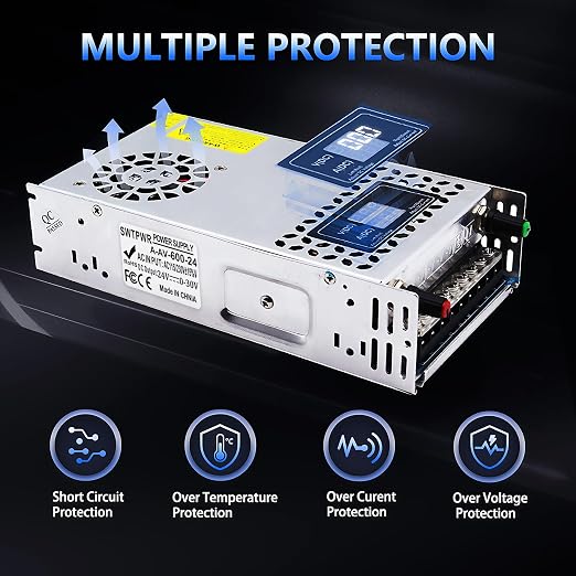Adjustable Power Supply DC 0-24V 0-25A 600W with LED Display 24V Power Supply Variable AC to DC Converter 110V to 24V Designed for LED Light Car Stereo Electronics (24V-25A-600W, DC24V)