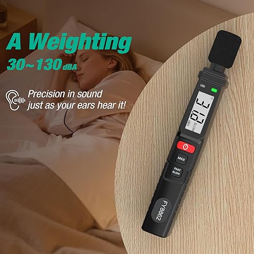 Decibel Meter,Mastfuyi Digital Sound Level Meter Portable Sound Meter 30–130 dB MAX Data Hold with LCD Display Backlight A Weighted for Home,Office,Factory,Noisy Neighbors,Black