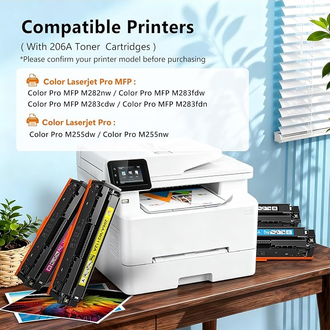 206A Toner Cartridges 4 Pack M283fdw M283cdw Compatible for HP 206A 206X Color LaserJet Pro MFP M283fdw M283cdw M255dw M282nw M283fdn M255nw M283 M282 M255 Toner with Chip Black Cyan Yellow Magenta