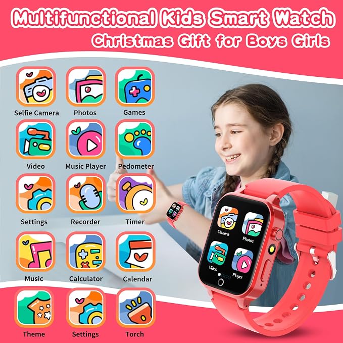 Cosjoype Kids Smart Watch Gift for Girls Age 4-12, 26 Games HD Touch Screen Kids Watches with Video Camera Music Player Pedometer 12/24 hr Educational Toys Birthday Gifts for Girls Ages 6 7 8 9 10