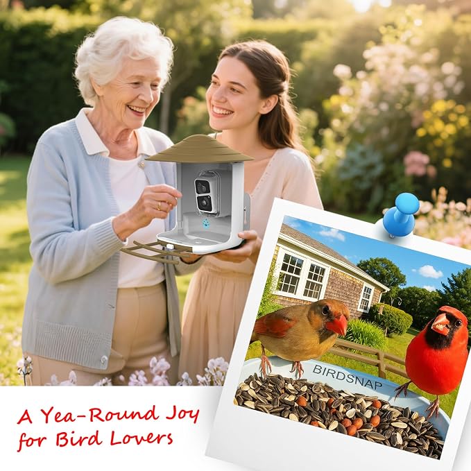 birdsnap® TUC Bird Feeder with Camera 2K HD Live with 32GB Card Auto Detect & Notify AI Identify Camera Birds Feeders Solar Powered Wireless Outdoors Backyard Gift for Mom Dad Birds Lover, 2.4G WiFi