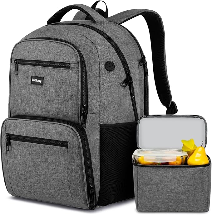 kadilong 17,3 inch Laptop Backpack with Lunchbox,Insulated Cooler Bag for Work Travel with USB Charging Port,Water Resistant Computer Bag Meal Prep Backpack for Picnic College