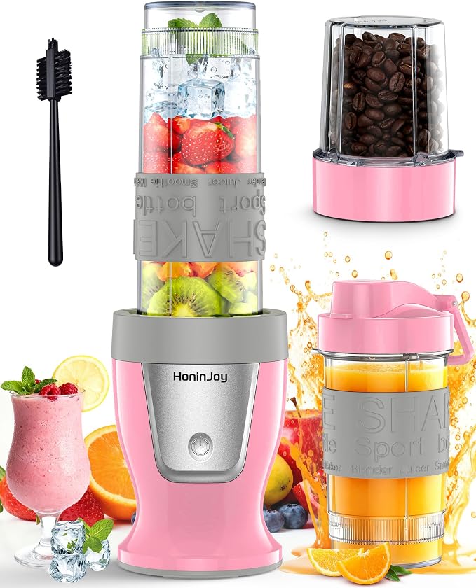 Personal Blender, 650W Smoothie Blenders for Shakes and Smoothies with Grinder Cup & 2 BPA-Free Portable Cups (20oz+14oz), Blenders for Juices, Smoothies Maker for Kitchen, Dusty Pink