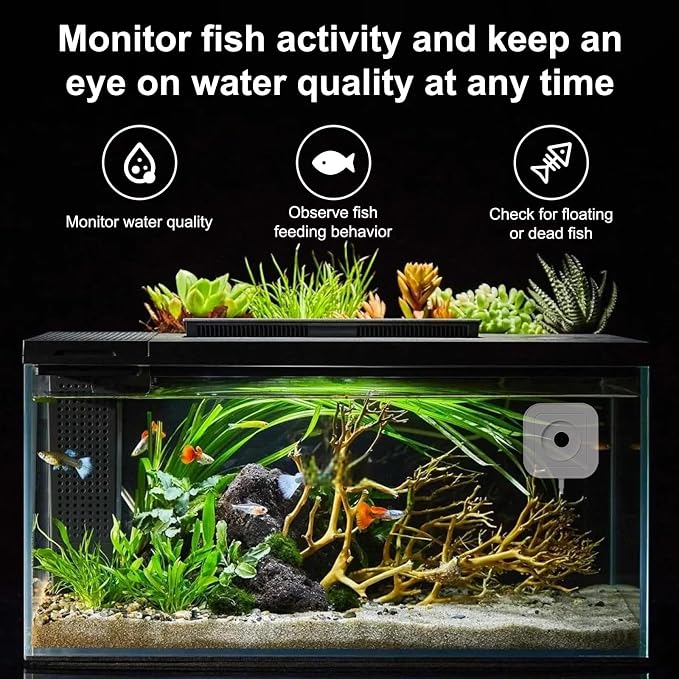 Automatic Fish Feeder, WiFi Camera with app,with Camera and Timer, Automatic Fish Feeder for Aquarium,Vacation Feeder with 230ml Large Capacity and USB Cable for Turtle Betta Koi Tank