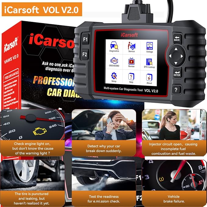iCarsoft Car Scanner VOL V2.0(2025) OBD2 Scanner Oil Reset/SAS/EPB/BMS/ETC/DPF/ABS Bleeding/Injector Coding/TPMS Service Code Reader for Volvo/Saab, Diagnostic Scan Tool, Auto VIN