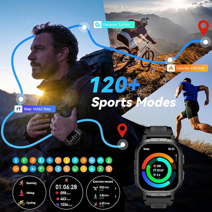 Smart Watch for Men Fitness Tracker: Waterproof Military Digital Mens Watches Make Answer Call Smartwatch Android Phone iPhone Samsung Compatible Step Pedometer Running Sleep SpO2 Heart Rate Monitor