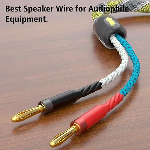 Monosaudio 9AWG Speaker Cable with Banana Blugs 2 x 6.3 mm² HiFi Audiophile Speaker Cable 1 Pair,OFC Gold Plated Brass Banana Plug Connectors for Speakers,Amplifier,Audio Video,AV Receivers（3M/9.9Ft）
