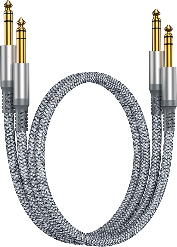 RUXELY 6.35mm TRS Instrument Cable 1M 2-Pack,Straight 1/4 Inch Male Jack Stereo Audio Interconnect Cord,Balanced Lead Line for Electric Guitar,Bass,Keyboard,Mixer,Amplifier,Amp,Speaker,Equalizer