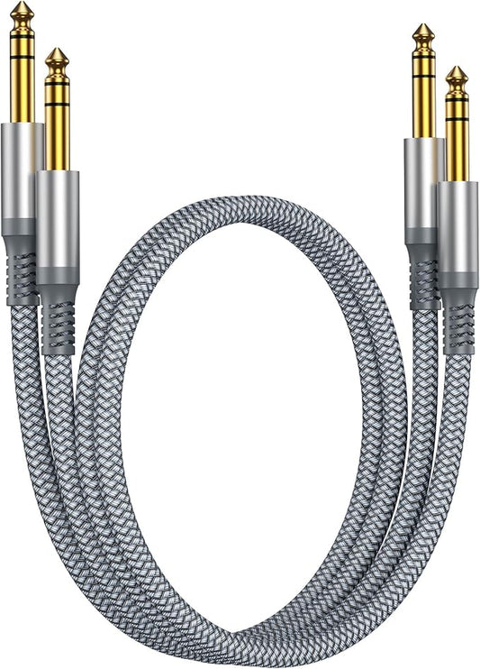 RUXELY 6.35mm TRS Instrument Cable 1M 2-Pack,Straight 1/4 Inch Male Jack Stereo Audio Interconnect Cord,Balanced Lead Line for Electric Guitar,Bass,Keyboard,Mixer,Amplifier,Amp,Speaker,Equalizer