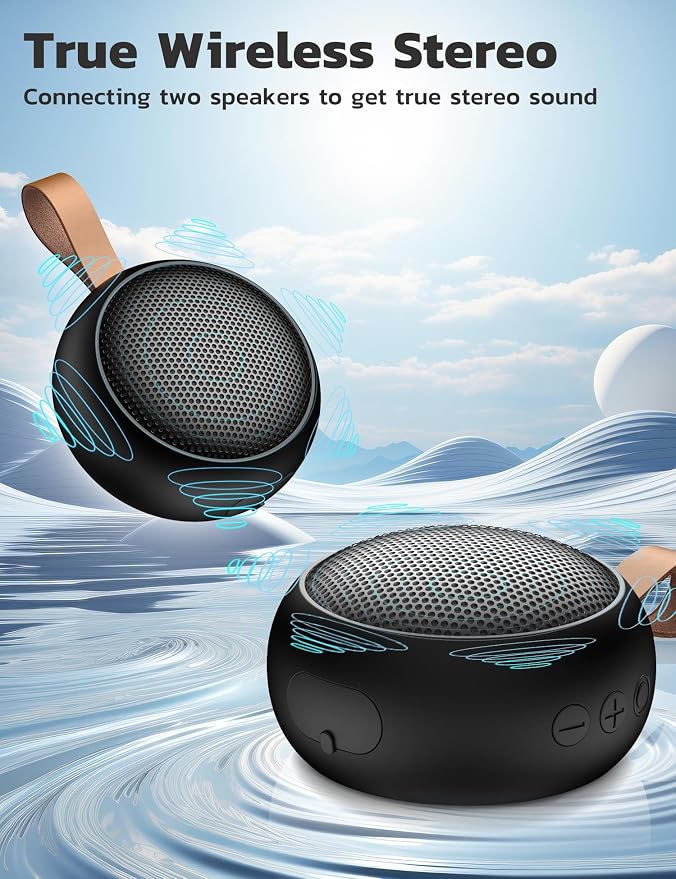 IPX7 Waterproof Bluetooth Speaker, 10W Loud Sound Portable Wireless Speaker with Bluetooth 5.3, TF Card, Built-in Mic, 12H Playtime for Shower Beach Camping Hiking Pool, Black