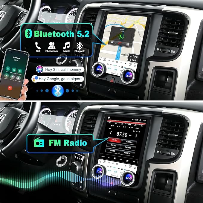 for Dodge Ram 1500/2500/3500 Manual AC Android 13 Car Radio 8-core, 10.4 Inch IPS Touch Screen Car Stereo with Wireless Carplay/Android Auto,GPS, WiFi, Bluetooth, FM, DVR