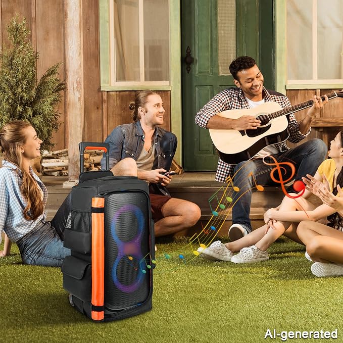 Speaker Case Compatible with JBL PartyBox 320,Bottomless Speaker Dust Cover Storage Bag Fits for JBL PartyBox 310 for Outdoor Travel,Black+Orange,Portable Cover Only,(Without Wheels and Pull Rod)